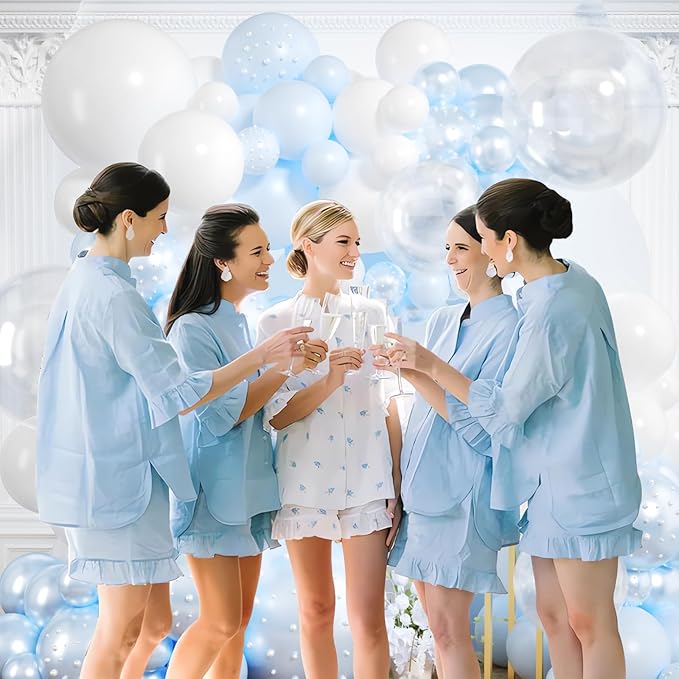 Blue Balloon Arch Kit 177Pcs Blue and White Balloon Arch Kit with Double Stuffed Pearl Balloons Clear Pearl Stickers for Wedding Birthday Bridal Shower Engagement Baby Shower Party Decorations