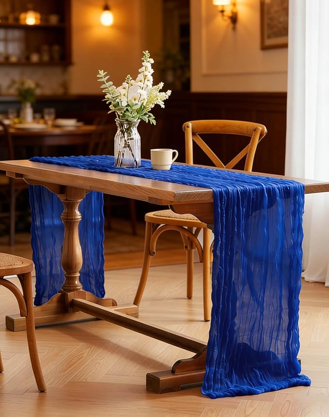 Royal Blue Cheesecloth Table Runner 21x120 Inch Gauze Table Runners Reusable Polyester 10ft Boho Rustic Cheese Cloth Table Runner for Wedding Party Baby Shower Birthday