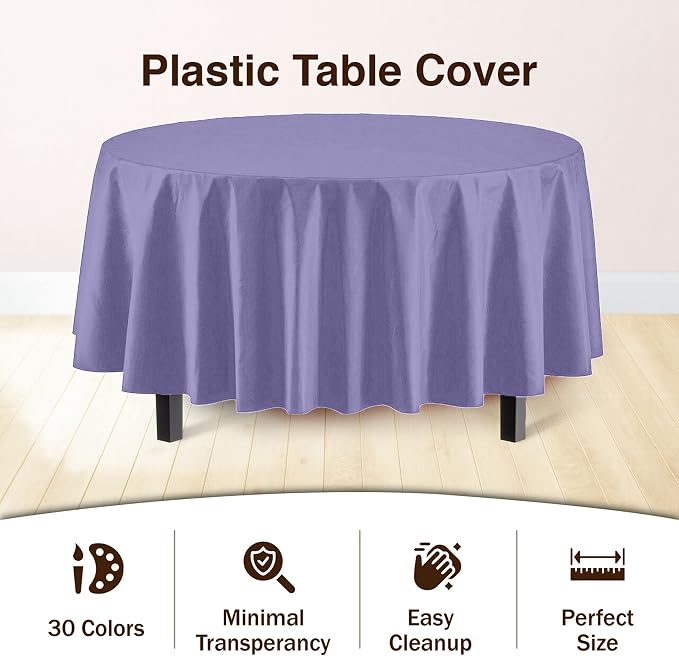 Exquisite Lavender Round Tablecloths Plastic Table Cloth Disposable 48 Pack 84" Inch Round Table Cloth Disposable Lavender Tablecloths Plastic Tablecloth Indoor/Outdoor Tablecloth Party Supplies