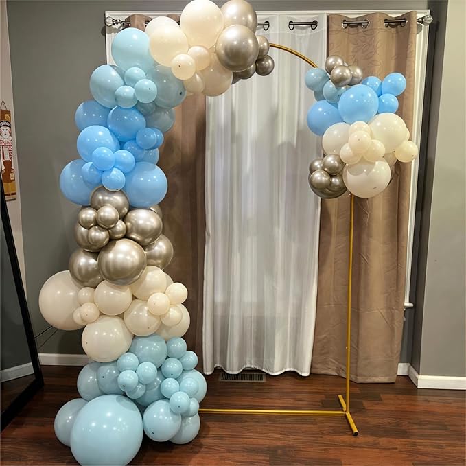 Dusty Blue Balloon Garland Arch Kit, Pastel Slate Baby Blue Ivory White Sand Metallic Gold Latex Balloons for Boy Birthday Baby Bridal Shower Wedding Gender Reveal Party Decorations Supplies