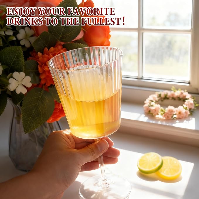 LIYH 20 Pcs Plastic Ribbed Wine Glasses 13.5 Oz,Plastic Goblets Vintage Style Ribbed Drinking Glasses for Wedding Reception,Grand Event Party Supplies for Birthday (20 Guests)