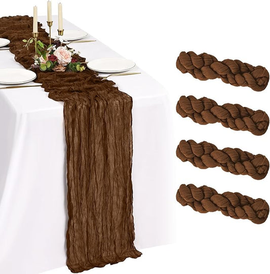 4 Pack Cheesecloth Table Runner 10FT Brown Table Runner Boho Gauze Cheese Cloth Table Runners Long Rustic Sheer Table Decorations for Wedding Party Baby Bridal Shower Birthday Holiday Home