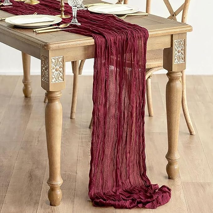 12Pack Wine Red Table Runner 10Ft Burgundy Cheesecloth Table Runners Long Cheese Cloth Table Runners for Wedding Party Bridal Shower Thanksgiving Christmas