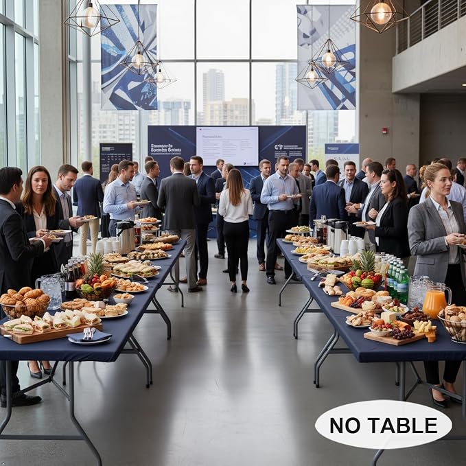 LUSHVIDA 6 Packs Vinyl Tablecloths with Flannel Backing for 6ft Rectangle Folding Table Cloths - Waterproof Plastic Picnic Table Covers with Elastic Corners, 30x72 inch, Navy Blue