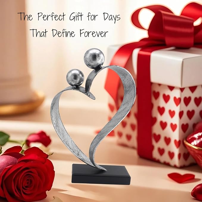 25th Wedding Anniversary Heart Gifts 25th Anniversary Love Gifts for Couple Wife Husband Iron Decorations Silver Wedding Gifts (Silver)