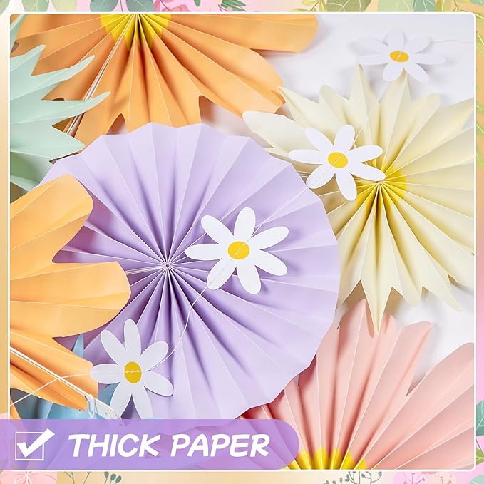 PAPER JAZZ 12pcs Pastel Paper Flower Decorations - Daisy Paper Fan Backdrop for Birthday Party, Baby Shower, Wedding, Spring & Summer Events,Spring Hanging Flower for Classroom Garden