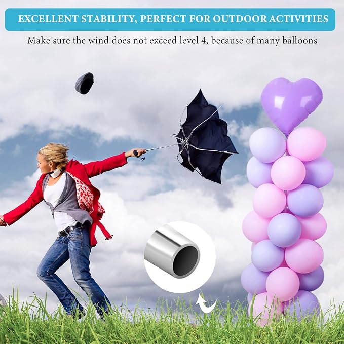 2 Set Balloon Column Stand Kit for Floor with Heavy Duty Base, VETOGETHER Adjustable 7 FT Balloon Tower Kit with Telescopic Design, Updated Balloon Pillar Kit with Metal Poles for Party Decoration