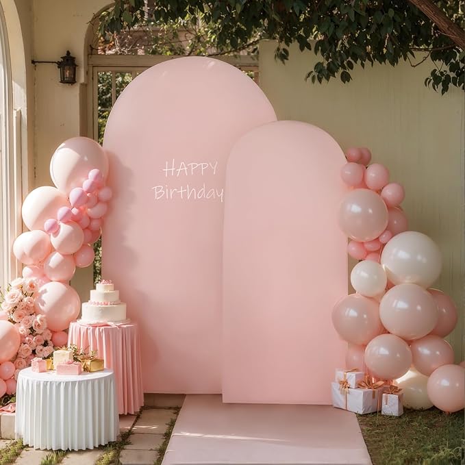 Pink Arch Cover 2 Set - 7.2 and 6ft Pink Arch Backdrop Cover Spandex Wedding Arch Stand Covers for Birthday Party Baby Shower Girls Bridal Shower Photo Balloon Arch Covers Stretchy Backdrop Background