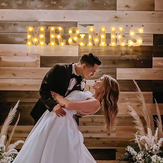 JUSTOTRY 6Pcs Mr & Mrs LED Light Up Letters, 6.2 Inch Shiny Freestanding Mr and Mrs Sign Lights for Marriage Anniversary Celebration Engagement Banquet Wedding Table Decoration (Warm White)