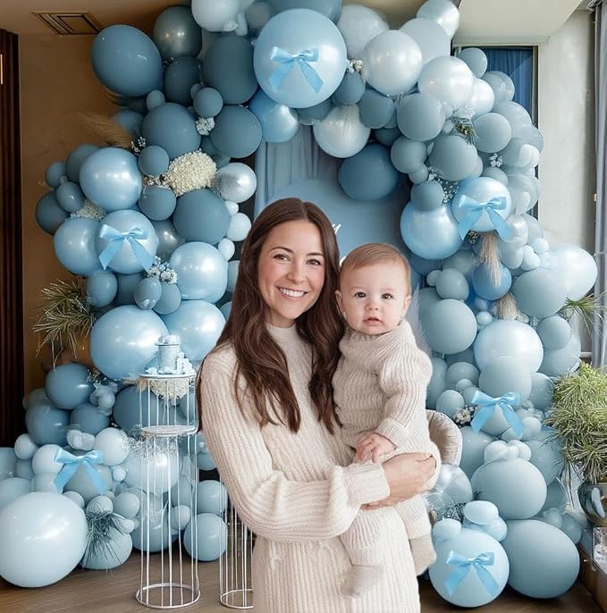 Dusty Blue Balloon Arch Kit Double Stuffed Light Pearl Blue Balloon Garland Pastel Latex Balloons for Baby Shower Birthday Wedding Graduation Party Decoration