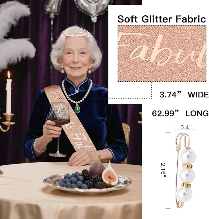 70TH Birthday Gifts for Women,Vintage Engraved 70th Wine Glass,70 Year Old Birthday Decorations For Her,70&Fabulous Sash and Tiara For Women,Friends,Sister-Turning 70th Party Favor Supplies