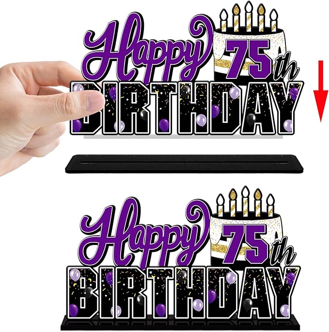 LINGTEER Happy 75th Birthday Purple Acrylic Table Topper Centerpieces Set - Cheers to 75 Years Old Birthday 75th Bday Party Gift Decorations.