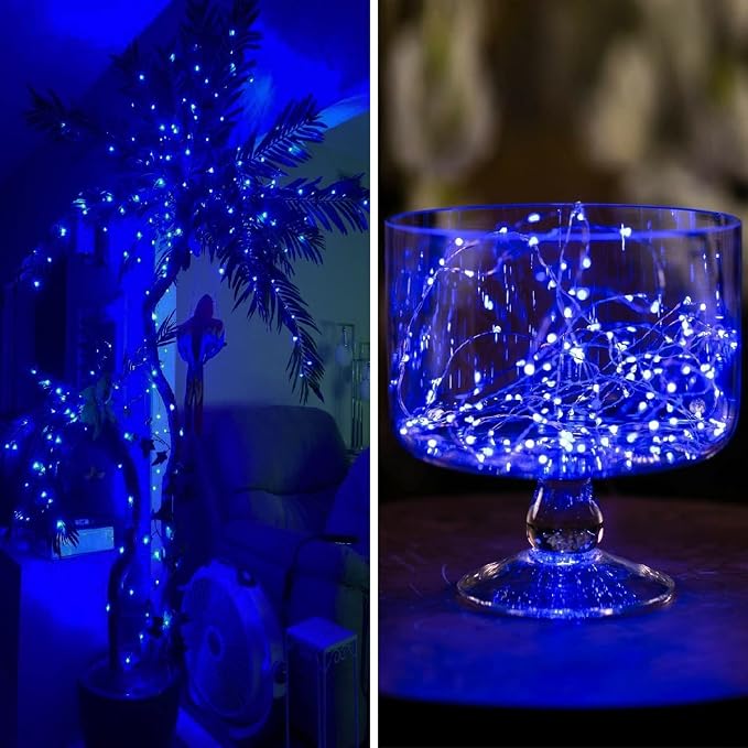 4-Pack 50 LED Christmas Fairy Lights Battery Operated with Timer, 16FT Starry String Lights Outdoor Indoor Cuttable Fairy Lights Waterproof for Bedroom Home Wedding Party Christmas Decoration (Blue)