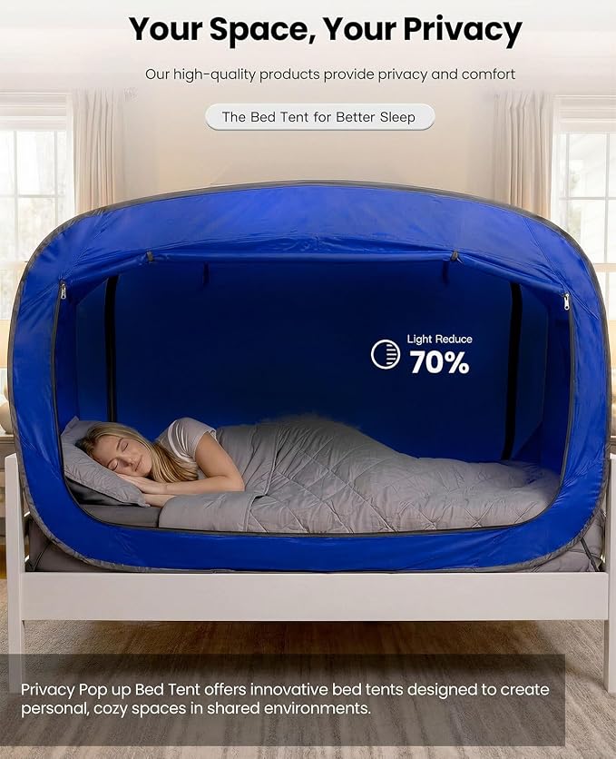 ANC POP Bed Tent Twin Bed Canopy Portable Dream Tent for Adult Indoor Sleeping Tents with 2 Doors Breathable Private Space Tents, Blue