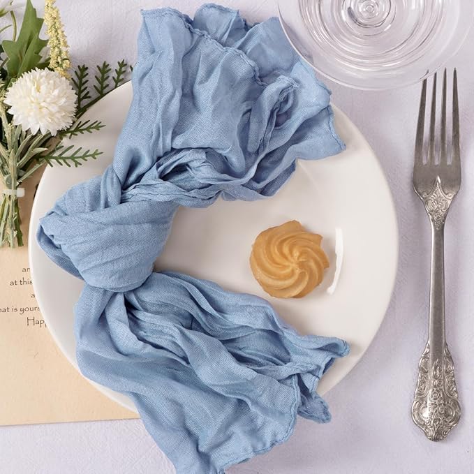 MLMC 40 Pack Cheesecloth Napkins Bulk Dusty Blue Dinner Cloth Napkins 21"x21" Boho Reusable Napkins in Bulk for Bridal Shower Baby Shower Events Table Decor