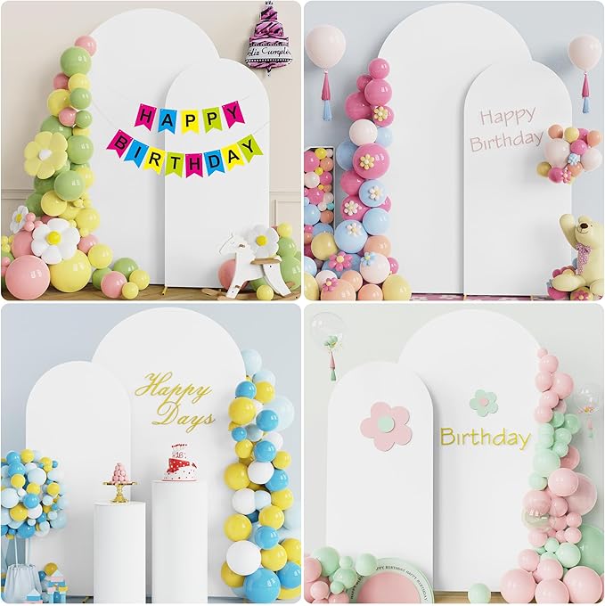 Wokceer Wedding Arch Backdrop Cover 7.2FT, 6FT Spandex Fitted White Arch Covers 2 Set Round Top Chiara Arches Backdrop Cover for Birthday Party Ceremony Banquet Decoration