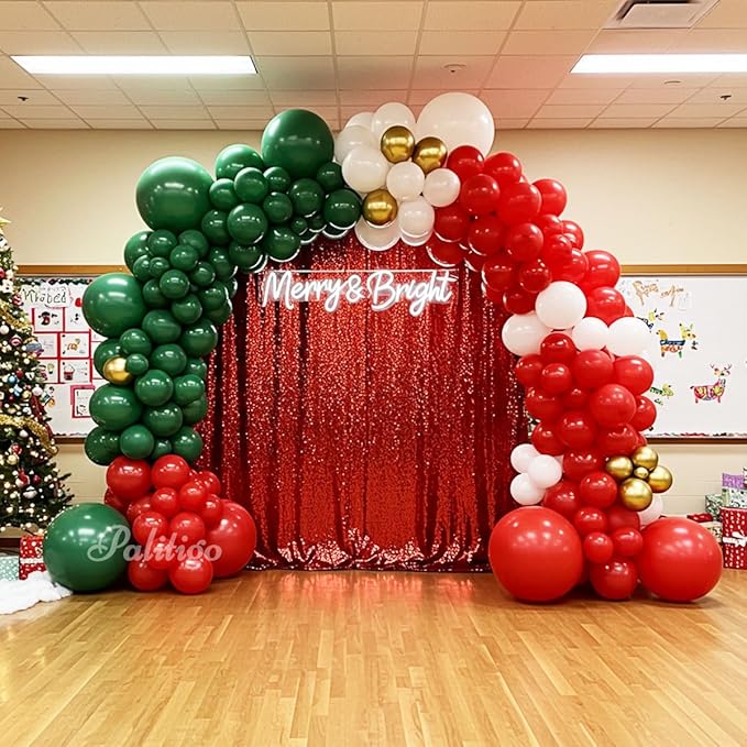 Christmas Balloon Arch Kit 140pcs Double Stuffed Green Red White & Gold Balloons Garland, Merry Christmas Balloons Arch Decorations for Holiday Party Backdrop & Merry Xmas Balloons Decor Supplies