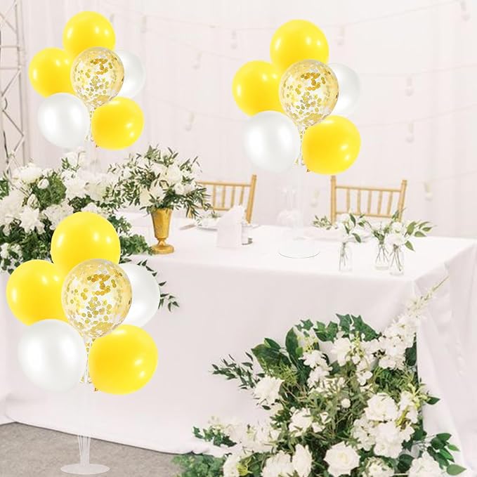 ZJDHPTY 4Set Yellow and White Balloon Stand Table Centerpiece Party Decor | Sunflower Daisy Bee Birthday Baby Shower Bridal Shower Engagement Wedding Spring Summer Backyard Party Decorations