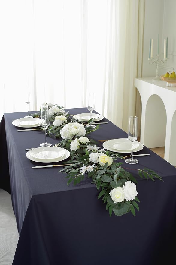 5 Pack Rectangle Tablecloth, 90 x 156 Inch Navy Blue, Washable Polyester Fabric for Home, Party, Wedding or Restaurant