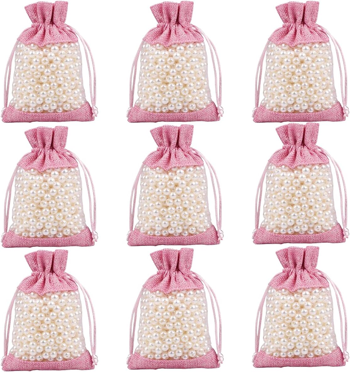 50 Pcs Burlap Bags with Drawstring,3.9"x5.5" Gift Bags Jewelry Pouch Bags for Candy Packing Party Favors Wedding Holiday DIY Craft(Pink)