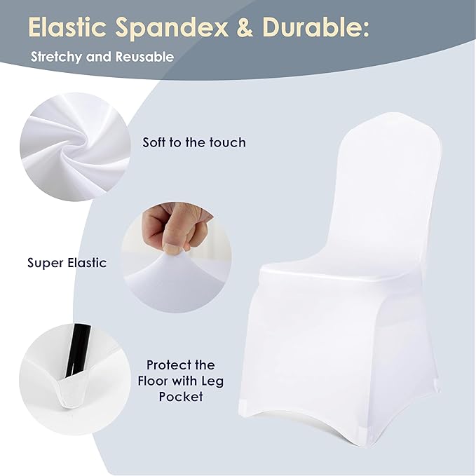 Craft And Party 30 Pack White Spandex Chair Covers – Stretch Polyester Slipcovers for Wedding, Banquet, Party & Dining Chairs – Flat Front Design, Universal Fit