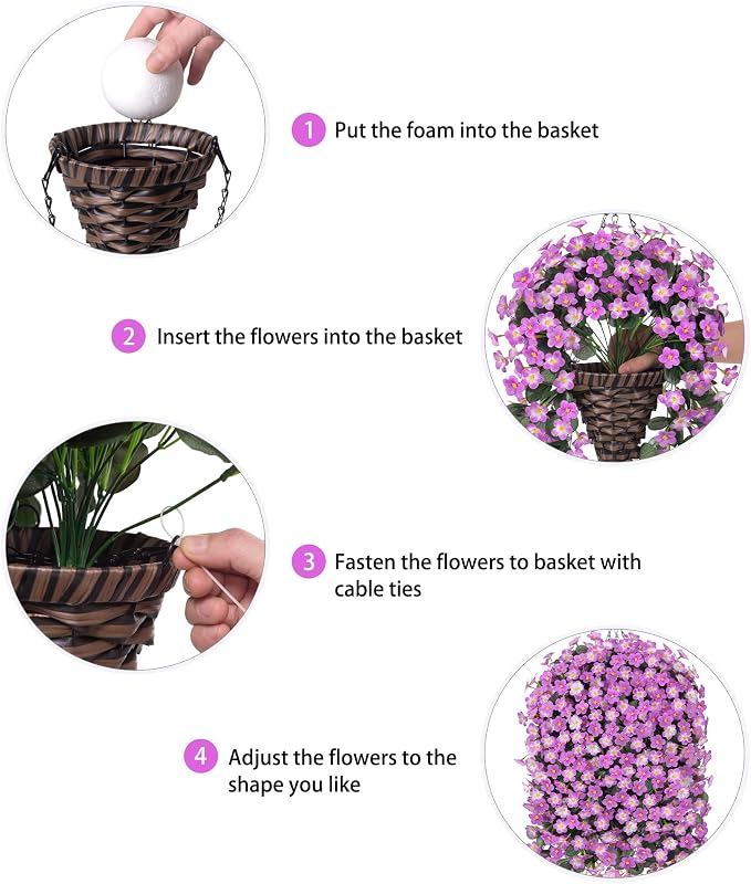 Artificial Hanging Daisy Flowers Plants Baskets for Outdoor Decoration, Fake Silk Light Fuchsia Mums Orchid Trailing Vines in Planter Realistic UV Resistant for Balcony Porch Decor