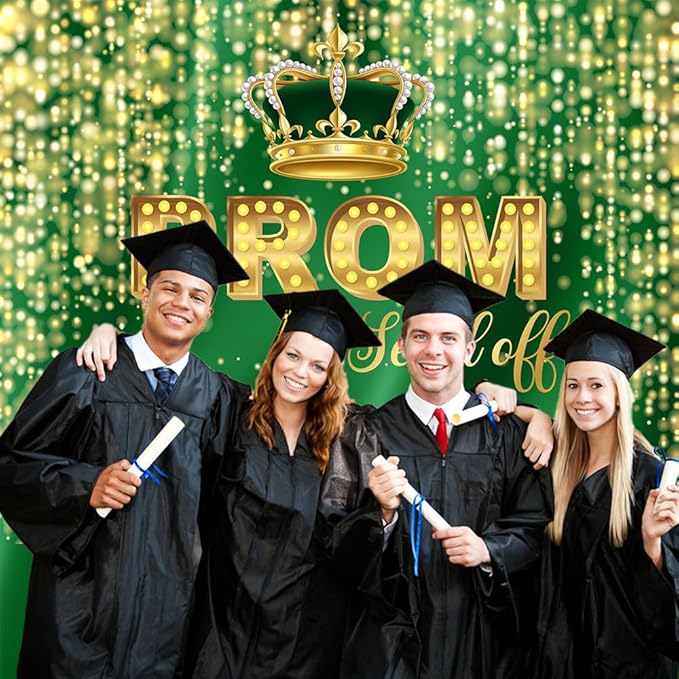 Prom Send Off Backdrop 10x10ft Green and Gold 2026 Graduation Photography Background Party Decorations Class of 2026 Congrats Grad Banner Photo Booth Props