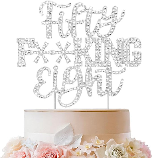 LINGTEER Happy 58th Funny Birthday Silver Rhinestone Cake Topper - Cheers to 58 Years Old,Happy 58th Birthday Party Cake Centerpieces Topper Decorations.
