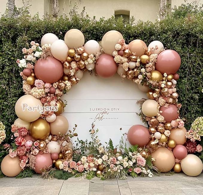 Dusty Rose Balloon Arch Kit Double Stuffed Mauve Pink Cream White Sand Tan Boho Balloon Garland with Blush Brown Gold Latex for Baby Shower Wedding Birthday Fall Party Decoration