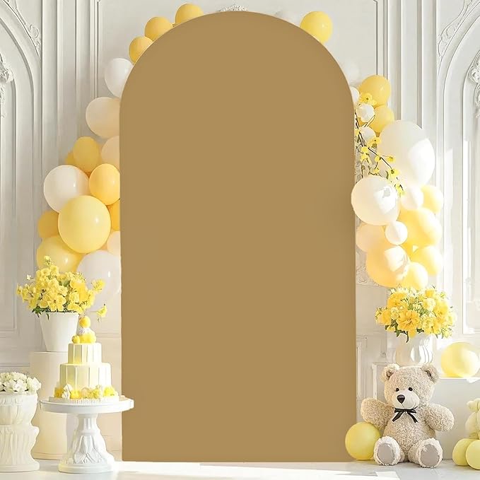Spandex Arch Covers Brown Arch Backdrop Cover 6.6 FT Tan Wedding Arch Covers Spandex Fitted Arched Cover Backdrop Fabric for Wedding Party Ceremony Decor Graduation Arches Cover