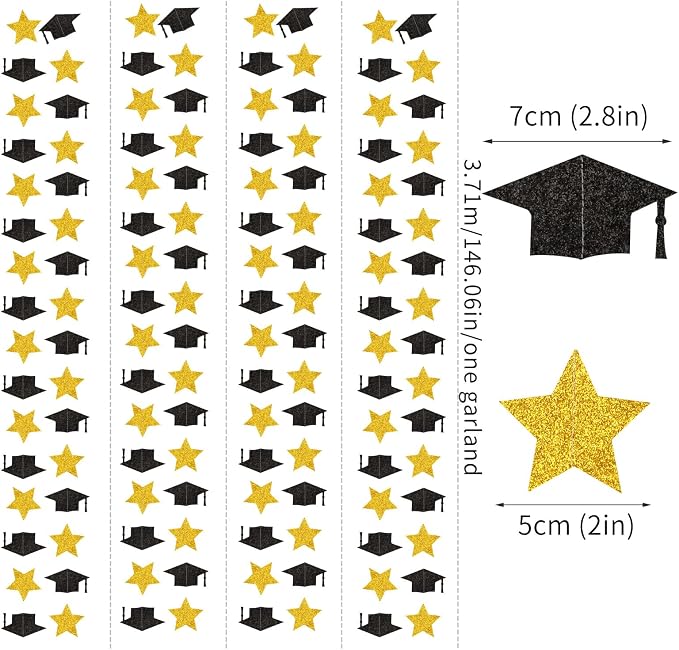 Black-Gold Graduation-2026 Class Party-Decorations Garland - Congrats Grad Hat Star Banner Streamers,Senior High School Night College Congratulations Decor Supplies Ouruola