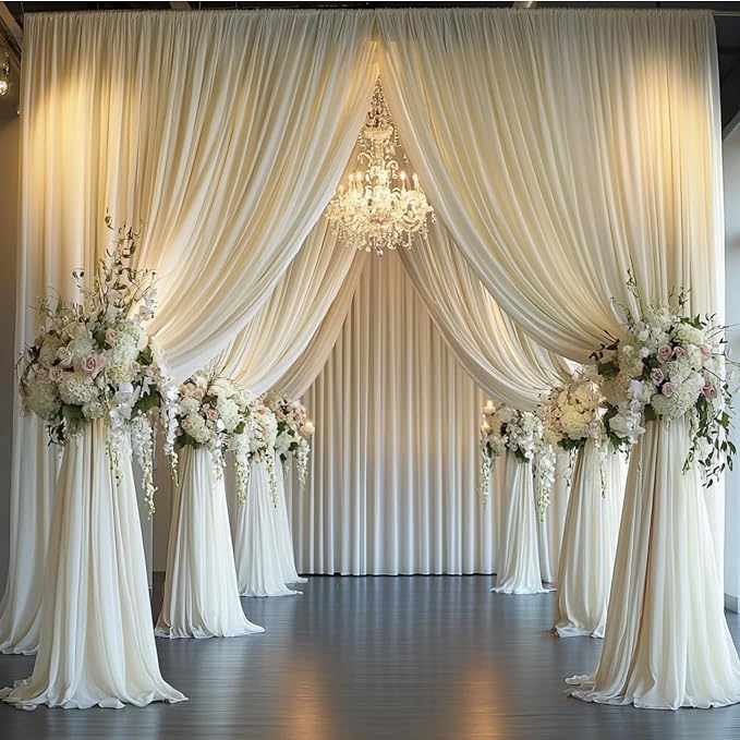 10ftx12ft Ivory Backdrop Curtains for Wedding-Wrinkle Free Backdrops Curtain Drapes Fabric Decorations Photo Back Drop Cloth for Baby Shower Photography Stage Reception 2Panels 12ft(H) x 5ft(W)