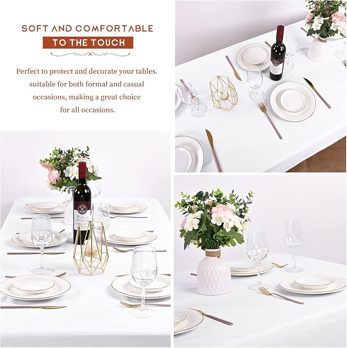 Showgeous 4 Pack White Rectangle Tablecloth, 60 x 102 Inch, Wrinkle Resistant Polyester Table Cover for Wedding, Dining, Parties & Camping