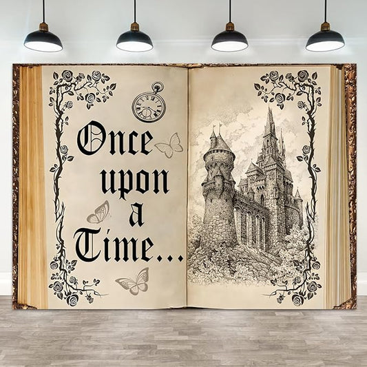 10x7ft Once Upon a Time Backdrop Fairy Tale Books Castle Princess Photography Background Once Upon a Time Birthday Baby Shower Decoration Storybook Wedding Party Banner