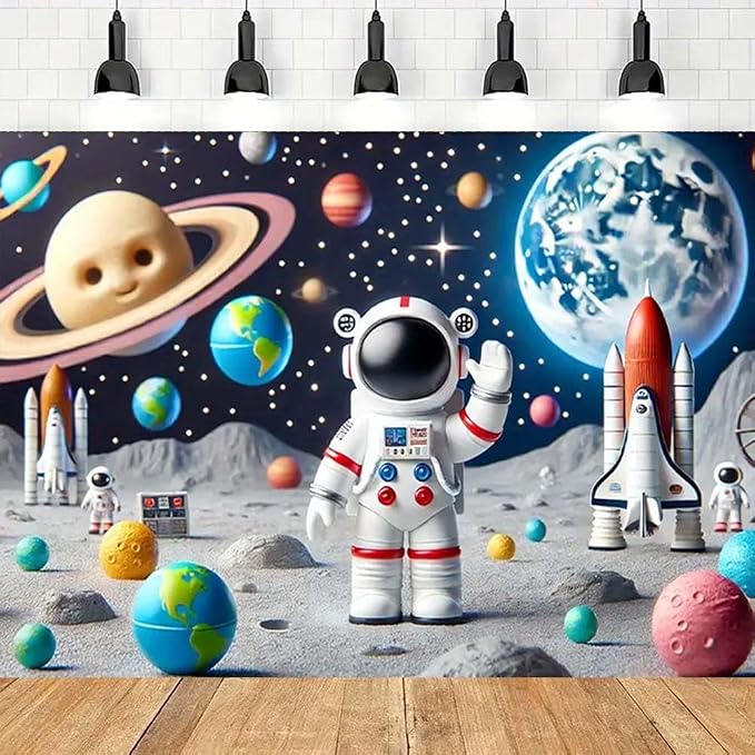 Space Astronaut Photo Backdrop Astronaut Outer Space Party Photography Background Out Space Galaxy Planets Astronaut Baby Shower Backdrop Solar System Planets Galaxy Boys Birthday Banner (B, 8x6feet)