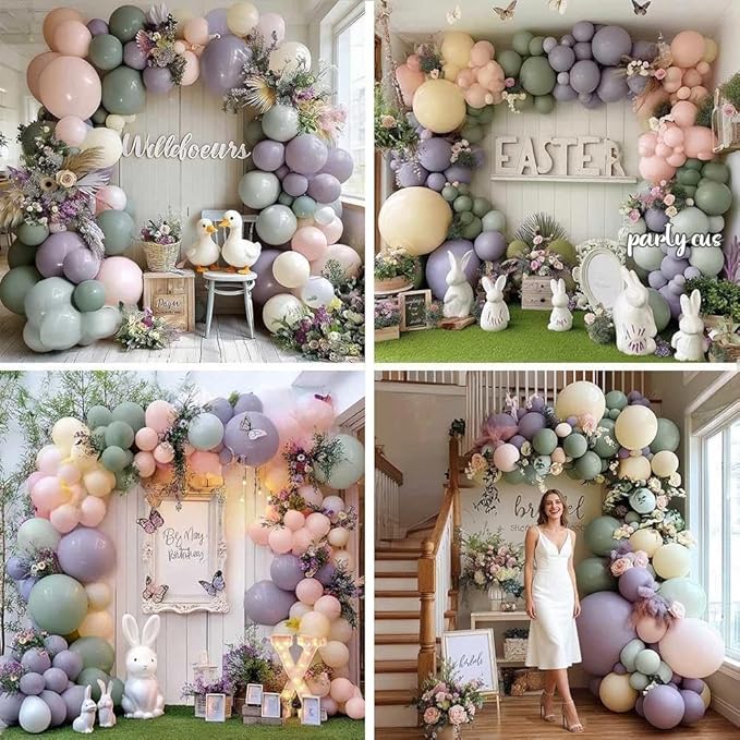 Dusty Green Purple Pink Balloon Arch, Double Stuffed Lavender Light Sage Green Ivory Blush Pastel Balloon Garland Kit for Baby Shower Birthday Wedding Bridal Wild-Flower Easter Party Decoration
