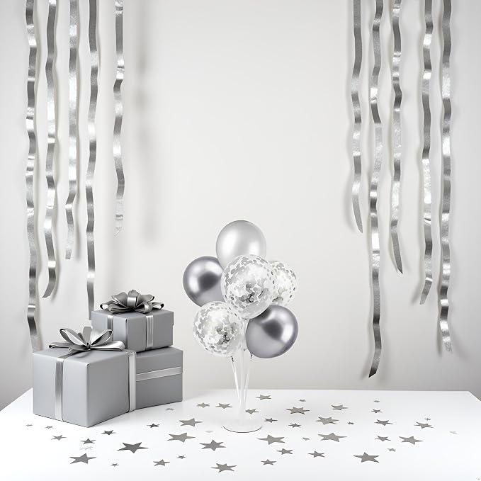 ZJDHPTY 4Set Silver Balloon Stand Table Centerpieces Party Decor | 25th Birthday Decorations 25th Anniversary Wedding Bridal Shower Graduation Graduation Prom New Years Eve Party Supplies