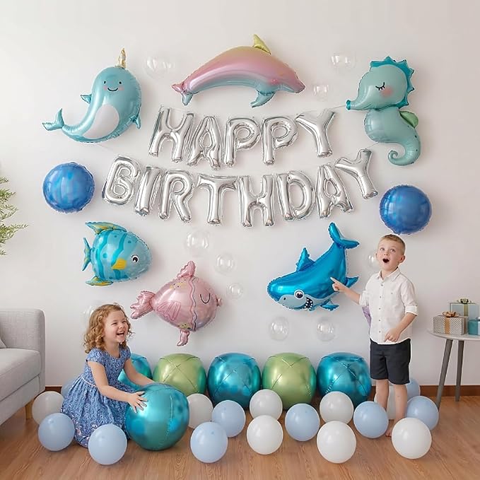 41 PCS Happy Birthday Under the Sea Foil Balloon Party Decorations Kit for Kids Birthday, Sea Animal Ocean Theme All-In-One Party Supplies with Birthday Banner for Boys Girls Kids