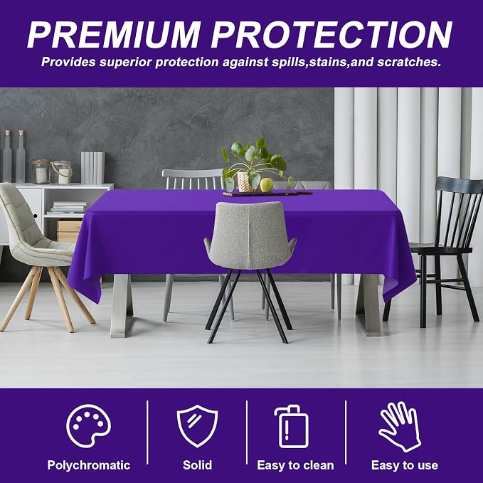 54IN X 160FT Plastic Table Cover Roll with Cutter Box, Cut to Size Plastic Table Cloths for Parties, Birthday, Disposable Tablecloth Roll for All Shape Tables (Purple, 54 Inch X 160 Feet)