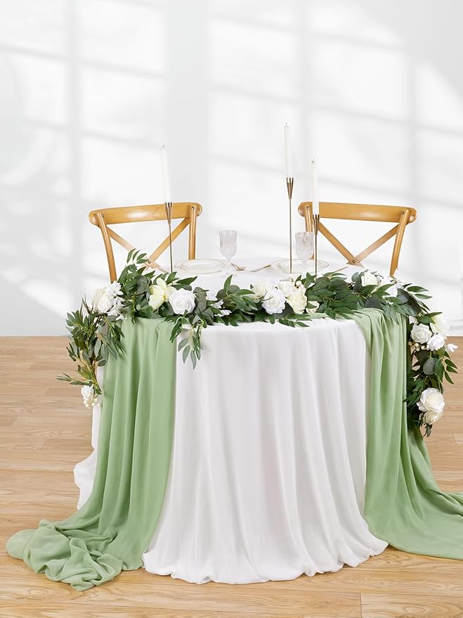 20 Yard Sage Green Chiffon Fabric by The Yard, 58 Inch Wide Elegant Sheer Chiffon Fabric for Wedding Costume Sewing Clothing Crafting Table Runner DIY Project