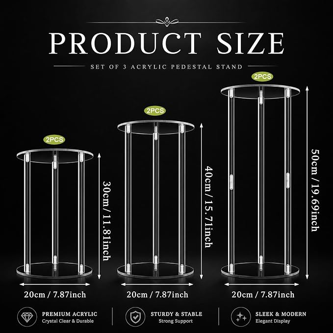 Teenyyou 6 Pcs Tall Acrylic Vase Wedding Centerpieces Flower Stand Acrylic Centerpiece Stand Floral Vase Elegant Display Holder for Wedding Party Table Decorations (11.8/15.7/19.7 Inch)