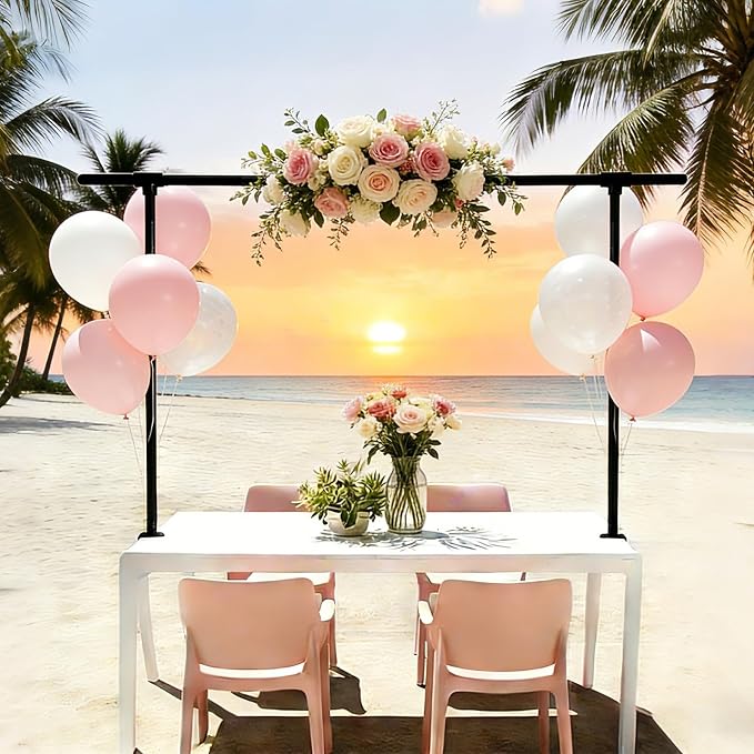 Beyeutao Black Over the Table Rod Stand with Clamps Adjustable Table Arch Stand H16-45" L16-87" Balloon Frame Hanging for Party Anniversary Wedding Birthday Garden Arbors Christmas Halloween