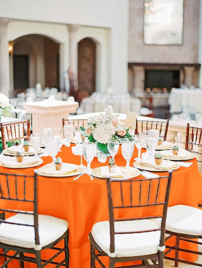 8 Packs Orange Round Tablecloth - 120 Inch, Premium Polyester Table Cloth for Round Tables, Washable Fabric Table Covers for Wedding, Party, Banquet, Dining Tables and Camping