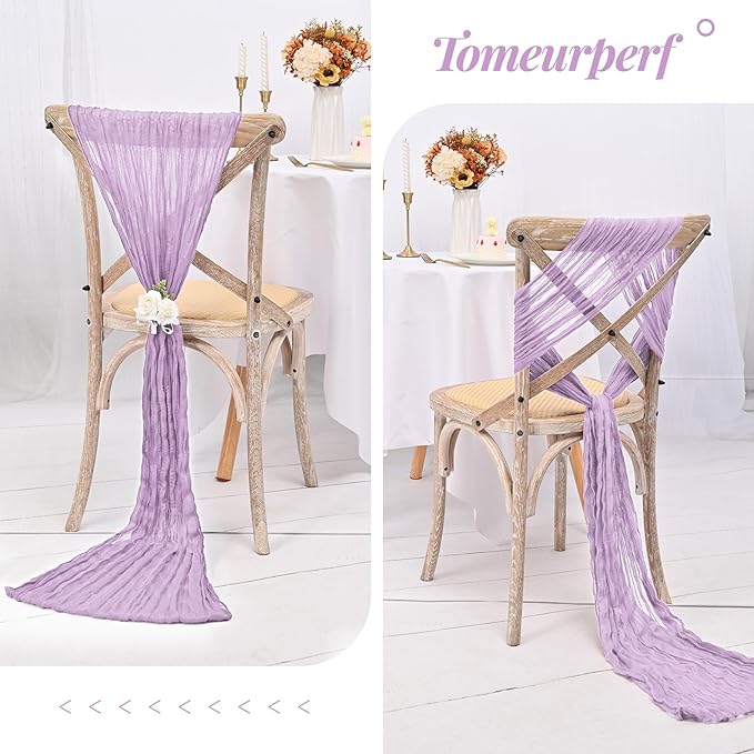 8 Pack 10Ft Cheesecloth Table Runner Lavender, 20 x 120 Inch Rustic Gauze Boho Cheese Cloth Table Runners Wedding Long Table Runner for Wedding Party Bridal Shower Table Decoration