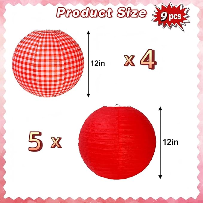12 Inch Red Paper Lanterns,Red and White Round Hanging Chinese Paper Lanterns Decorations for Birthday Wedding Christmas Graduation Picnic BBQ Baby Shower Pizza Party Home Decor