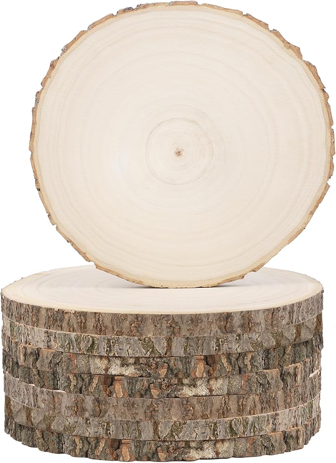Sancodee 8 Pcs Large Unfinished Wood Slices, 6-7 Inches Wood Slabs for Centerpieces Natural Wooden Circle, DIY Wood Centerpieces for Tables Wedding Party Door Sign Decor