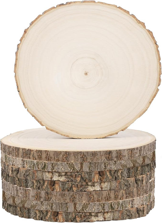 Sancodee 8 Pcs Large Unfinished Wood Slices, 6-7 Inches Wood Slabs for Centerpieces Natural Wooden Circle, DIY Wood Centerpieces for Tables Wedding Party Door Sign Decor