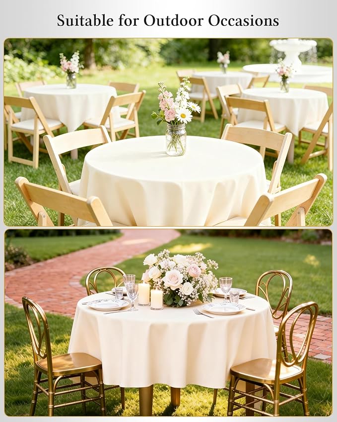 BESTVIP 60" Ivory Ivory Round Decorative Tablecloths | Fits 20"-48" Tables | Polyester Fabric Washable Table Cloth Cover for Wedding, Reception, Banquet, Birthday Party, Buffet, Restaurant