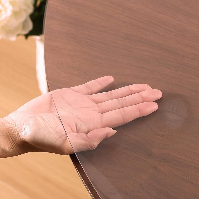 Clear Round Table Cover Protector 47 Inch, 1.5mm Transparent Plastic Table Protector Waterproof, Anti-Scratch Clear Desk Mat for Office Desktop Dresser Dining Table