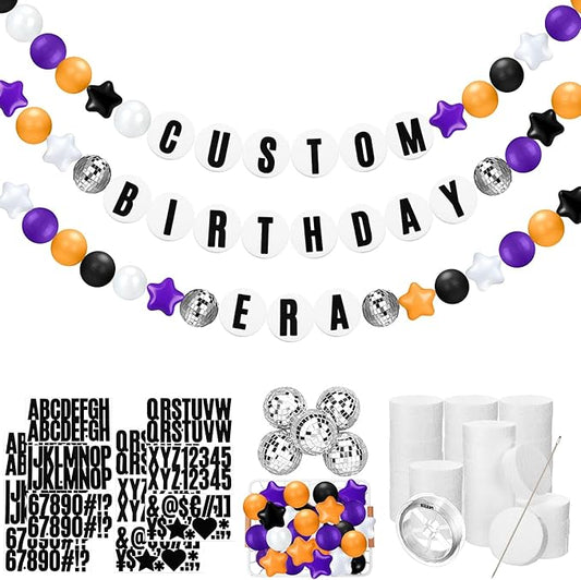 Simgoing Giant Friendship Bracelet Garland Kit DIY Banner with Letter Ball Jumbo in My Birthday Era Decorations for Classroom Graduation Party Supplies Photo Booth Backdrop(Black, Orange, Purple)